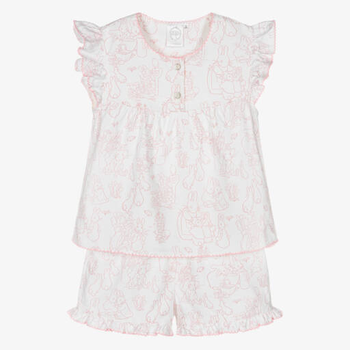 Peter Rabbit™ by Childrensalon-Girls White & Pink Short Cotton Pyjamas | Childrensalon Outlet
