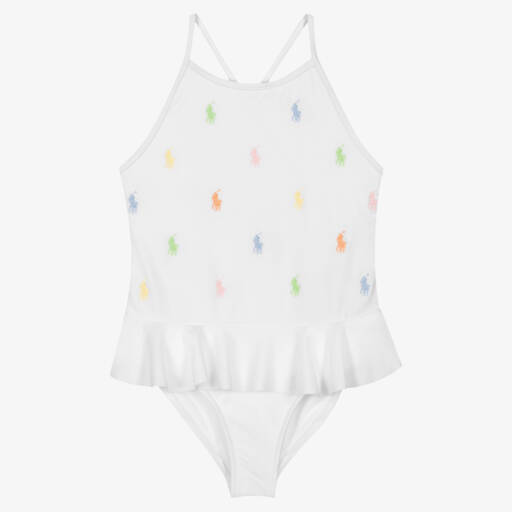 Polo Ralph Lauren-Girls White Pony Logo Swimsuit | Childrensalon Outlet