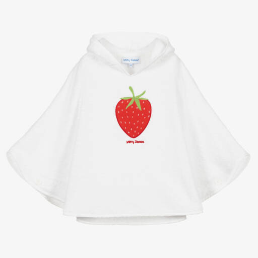 Mitty James-Girls White Towelling Strawberry Poncho | Childrensalon Outlet