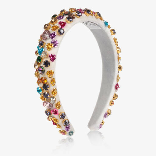 Graci-Girls White Velvet & Crystal Hairband | Childrensalon Outlet