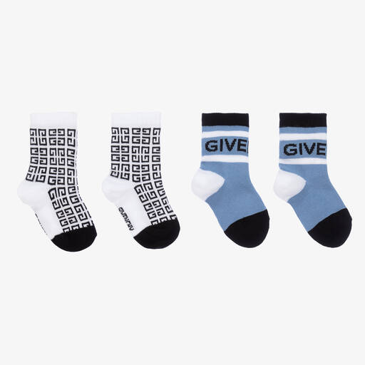 Givenchy-Baby Boys White & Blue Logo Socks (2 Pack) | Childrensalon Outlet