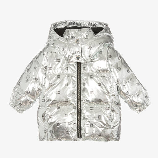 Givenchy-Baby Girls Metallic Silver 4G Down Jacket | Childrensalon Outlet
