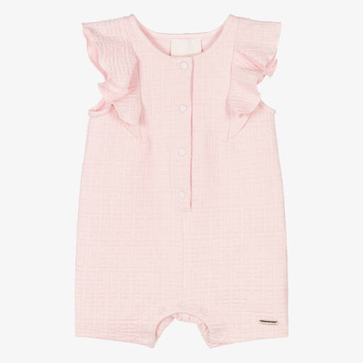 Givenchy-Розовый песочник с рюшами и принтом 4G | Childrensalon Outlet