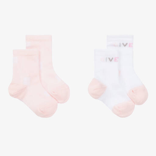 Givenchy-Baby Girls Pink Cotton 4G Socks (2 Pack) | Childrensalon Outlet