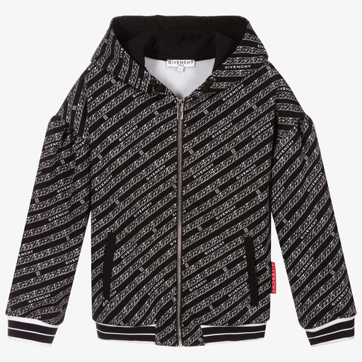 Givenchy-Black Chain Logo Zip-Up Top | Childrensalon Outlet