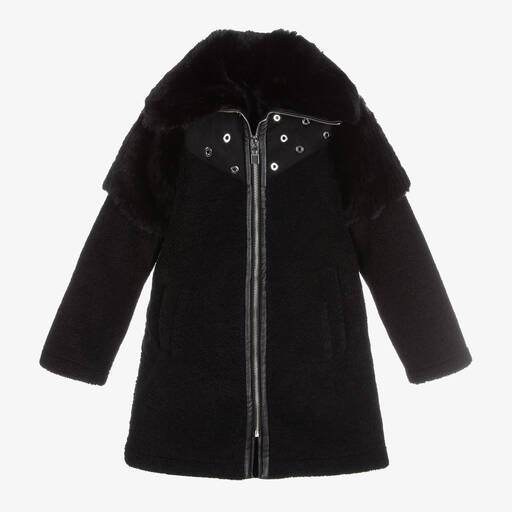 Givenchy-معطف فرو صناعي لون أسود للبنات | Childrensalon Outlet