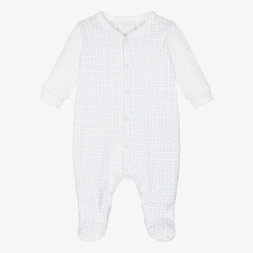 Givenchy-بيبي غرو 4G قطن جيرسي لون أبيض وأزرق للمواليد | Childrensalon Outlet