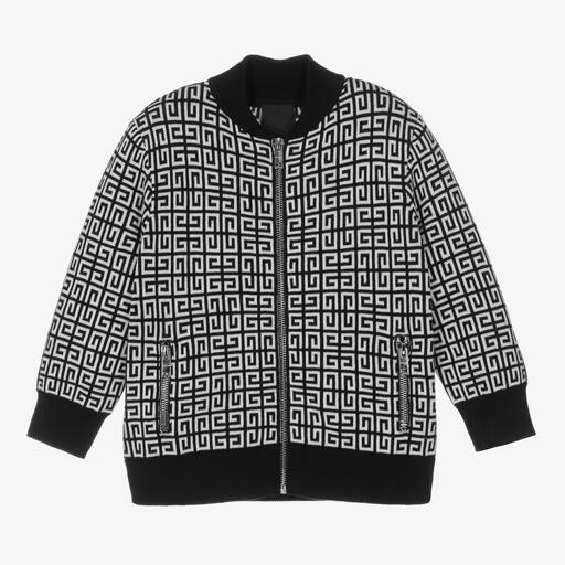 Givenchy-Boys Black 4G Jacquard Knit Zip-Up Top | Childrensalon Outlet