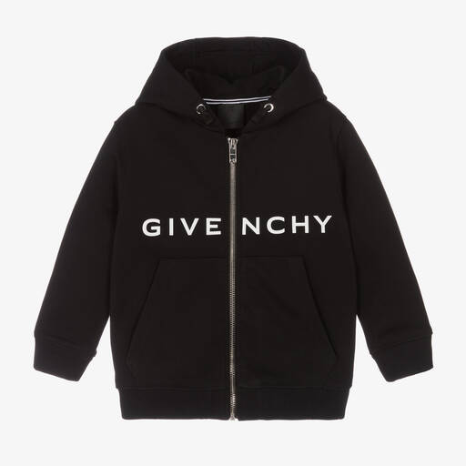 Givenchy-Boys Black Cotton Logo Zip-Up Hoodie | Childrensalon Outlet