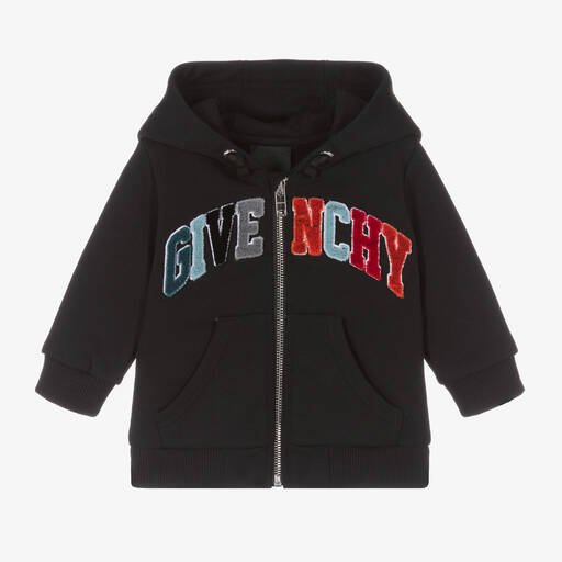 Givenchy-توب هودي بسحَّاب قطن لون أسود أطفال ولادي | Childrensalon Outlet