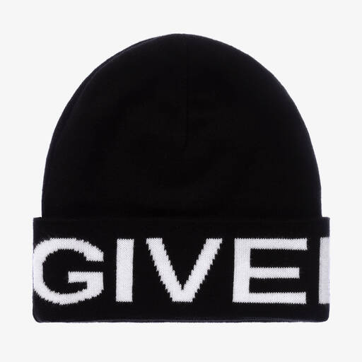 Givenchy-Boys Black & White Cotton Beanie Hat | Childrensalon Outlet