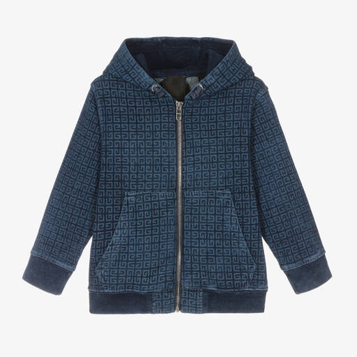 Givenchy-Boys Blue Cotton 4G Zip-Up Hoodie | Childrensalon Outlet