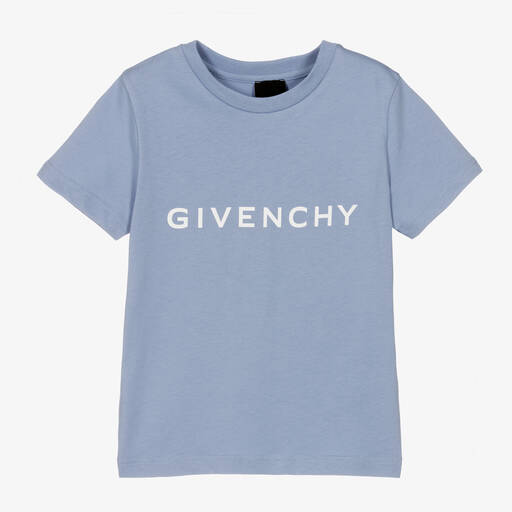 Givenchy-Boys Blue Cotton Logo T-Shirt | Childrensalon Outlet
