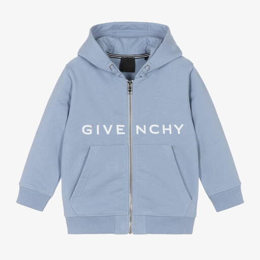 Givenchy-Boys Blue Cotton Logo Zip-Up Hoodie | Childrensalon Outlet