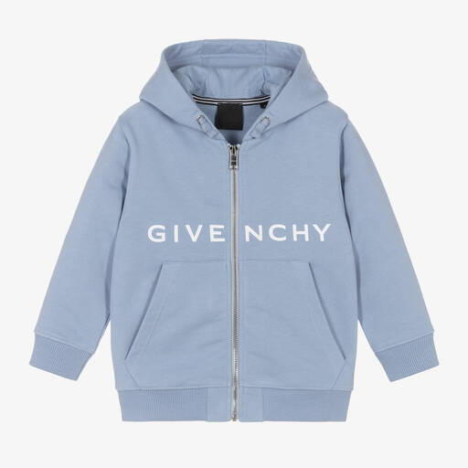 Givenchy-توب هودي بسحّاب قطن جيرسي لون أزرق للأولاد | Childrensalon Outlet