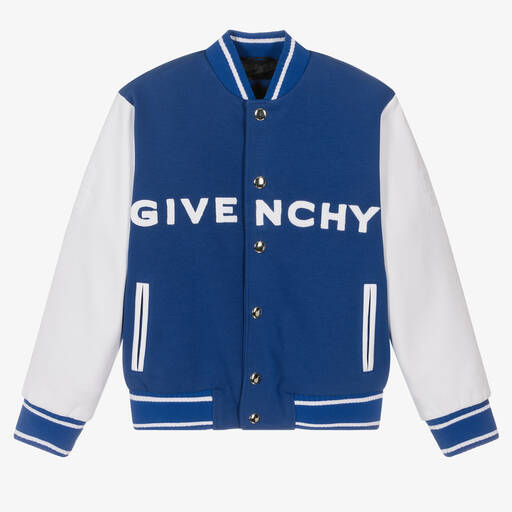 Givenchy-Boys Blue & White Logo Bomber Jacket | Childrensalon Outlet