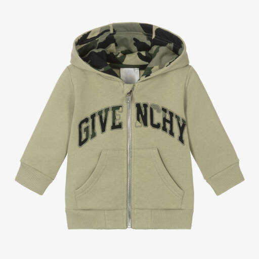 Givenchy-Boys Cotton Zip Hoodie in Green | Childrensalon Outlet