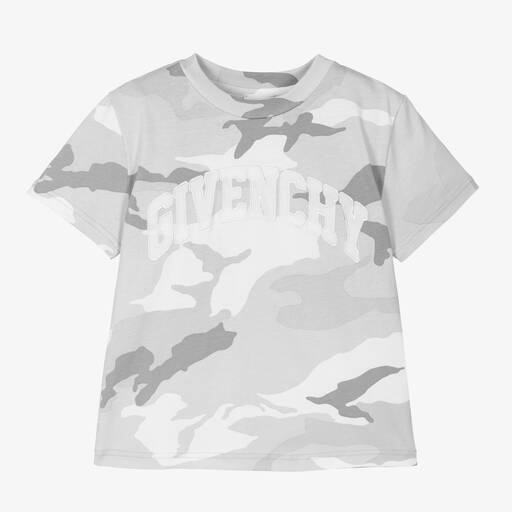 Givenchy-Серая футболка с камуфляжным принтом для мальчиков | Childrensalon Outlet