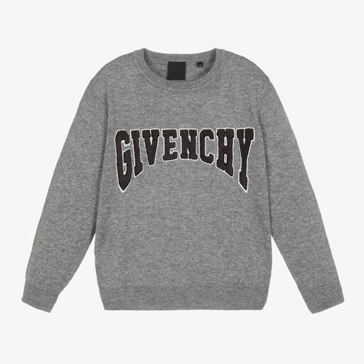 Givenchy-بلوفر مزيج صوف وكشمير محبوك لون رمادي مونس | Childrensalon Outlet