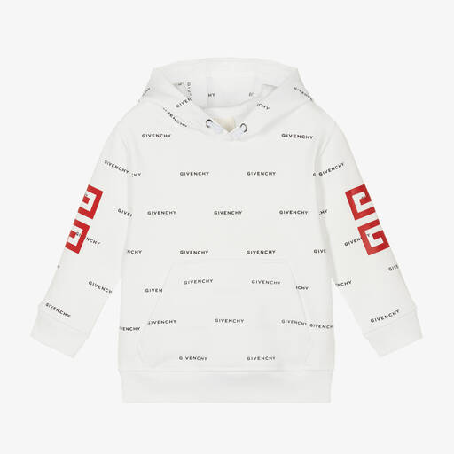 Givenchy-Boys White 4G Cotton Hoodie | Childrensalon Outlet