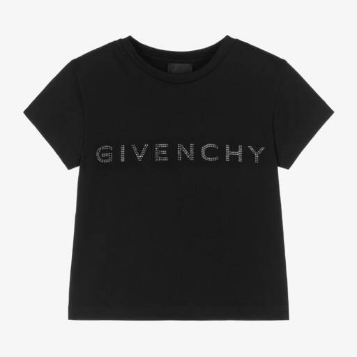 Givenchy-Girls Black Diamanté Tee | Childrensalon Outlet