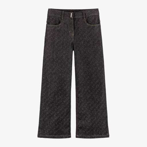 Givenchy-Girls Black Logo Wide Leg Trousers | Childrensalon Outlet