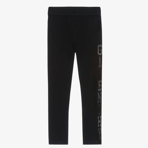 Givenchy-Girls Black Sequin Cotton Leggings | Childrensalon Outlet