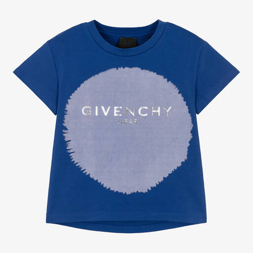 Givenchy-Girls Blue Cotton Logo T-Shirt | Childrensalon Outlet