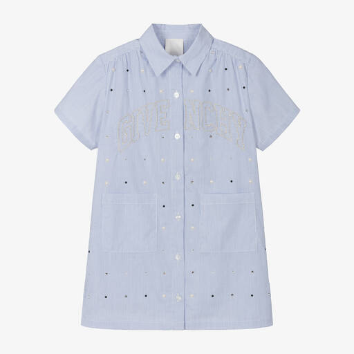Givenchy-Girls Blue Stripe Swarovski Cotton Dress | Childrensalon Outlet