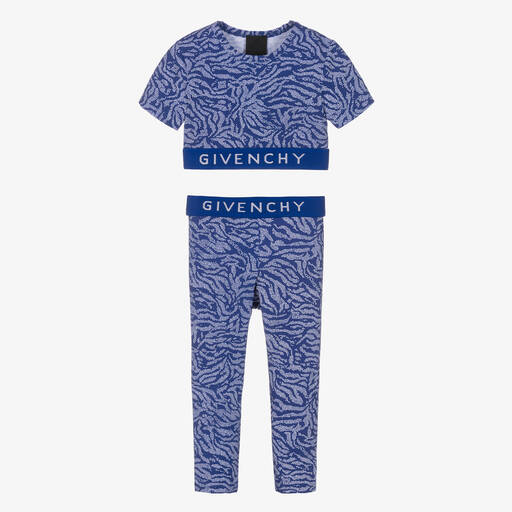 Givenchy-Girls Blue Zebra Leggings Set | Childrensalon Outlet