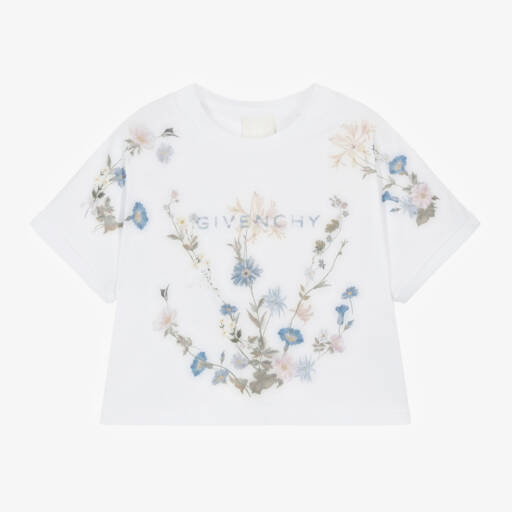 Givenchy-تيشيرت بطبعة ورود قطن لون أبيض للبنات | Childrensalon Outlet