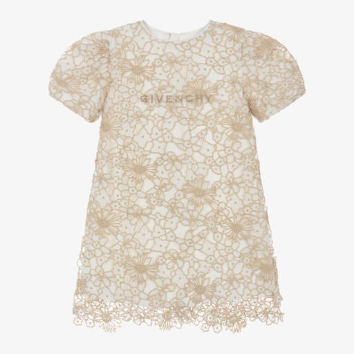Givenchy-Girls Floral Gold Lace Dress | Childrensalon Outlet