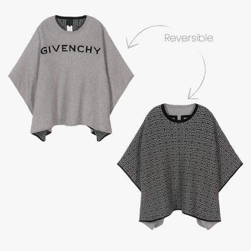 Givenchy-Girls Grey Knitted Reversible 4G Cape | Childrensalon Outlet