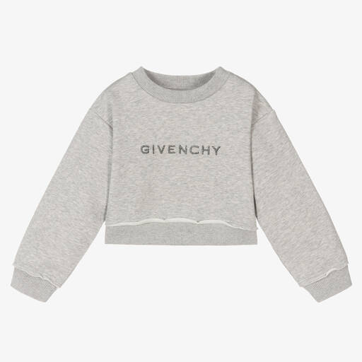 Givenchy- Girls Grey Marl Cropped Sweatshirt | Childrensalon Outlet