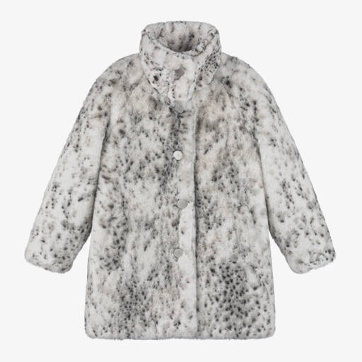 Givenchy-Girls Ivory Animal Print Faux Fur Coat | Childrensalon Outlet