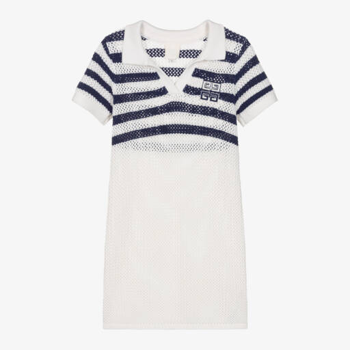 Givenchy-فستان أبيض وكحلي محبوك بالدانتيل للبنات | Childrensalon Outlet