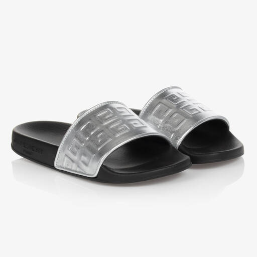 Givenchy-Girls Metallic Silver 4G Logo Sliders | Childrensalon Outlet