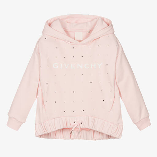 Givenchy-Girls Pale Pink Swarovski Hooded Top | Childrensalon Outlet