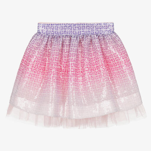 Givenchy-Girls Pink Gradient 4G Logo Sequin Skirt | Childrensalon Outlet