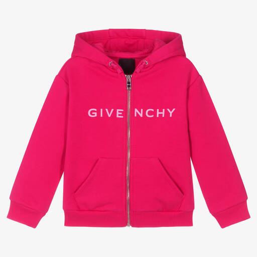 Givenchy-Girls Pink Hooded Zip-Up Hoodie | Childrensalon Outlet