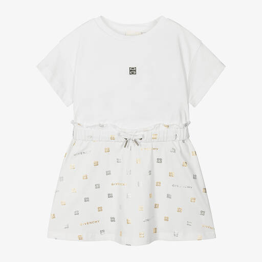 Givenchy-فستان بطبعة 4G قطن جيرسي لون أبيض | Childrensalon Outlet
