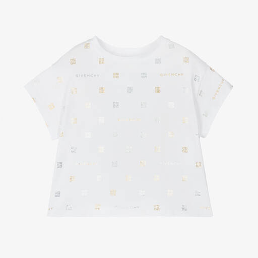 Givenchy-Girls White Cotton 4G T-Shirt | Childrensalon Outlet