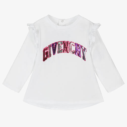 Givenchy-Girls White Cotton Sequin Top | Childrensalon Outlet