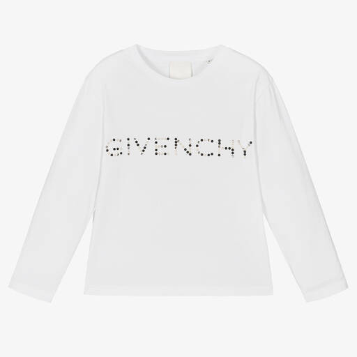 Givenchy-Girls White Cotton Swarovski Top | Childrensalon Outlet