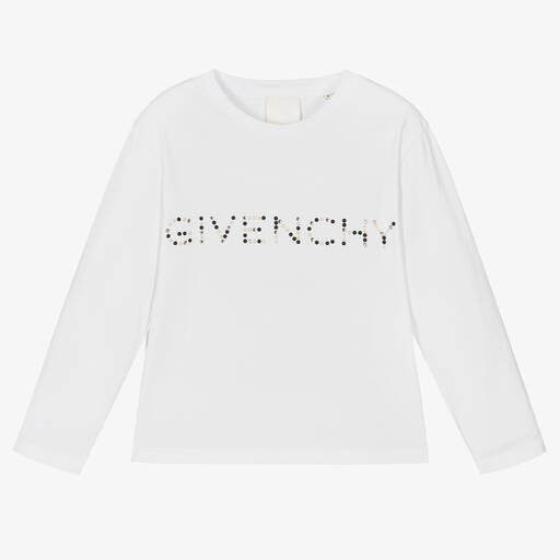 Givenchy-Белый хлопковый топ с кристаллами Swarovski | Childrensalon Outlet