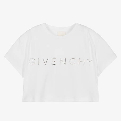 Givenchy-Белая укороченная футболка со стразами Swarovski | Childrensalon Outlet