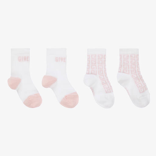Givenchy-Girls White & Pink Logo Baby Socks (2 Pack) | Childrensalon Outlet