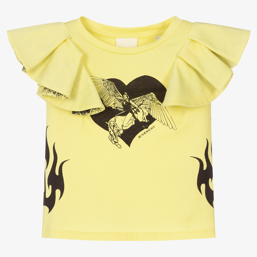 Givenchy-Girls Yellow Ruffle T-Shirt | Childrensalon Outlet