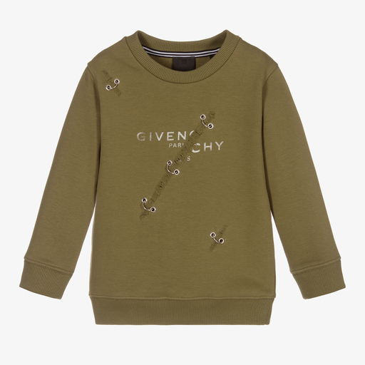Givenchy-سويتشيرت قطن جيرسي لون أخضر كاكي للأولاد | Childrensalon Outlet