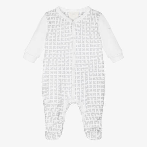 Givenchy-Grey & White 4G Logo Babygrow | Childrensalon Outlet